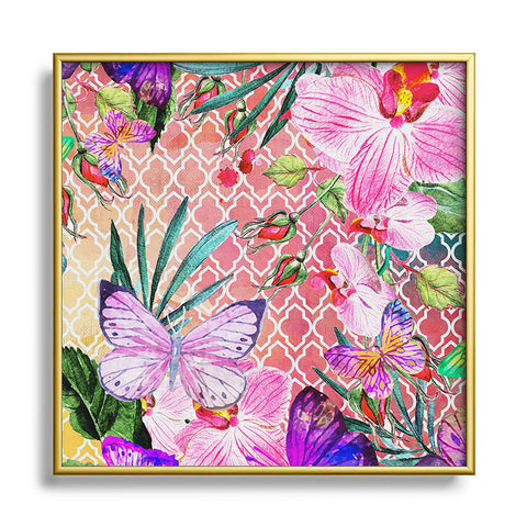Marta Barragan Camarasa Mosaic of nature and butterflies Square Metal Framed Art Print