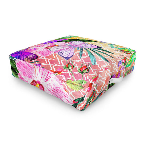 Marta Barragan Camarasa Mosaic of nature and butterflies Outdoor Floor Cushion