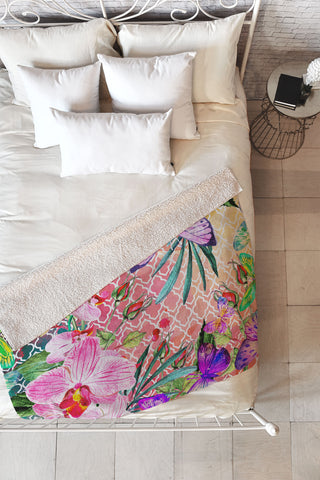 Marta Barragan Camarasa Mosaic of nature and butterflies Fleece Throw Blanket