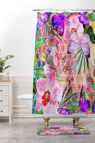 Marta Barragan Camarasa Mosaic of nature and butterflies Shower Curtain And Mat