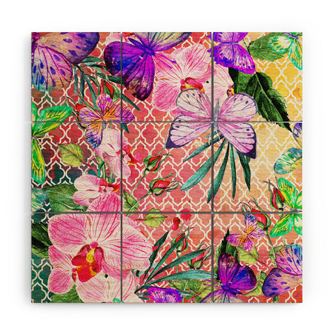 Marta Barragan Camarasa Mosaic of nature and butterflies Wood Wall Mural