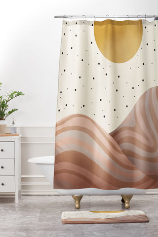 Marta Barragan Camarasa Mountainous sunrise Shower Curtain And Mat