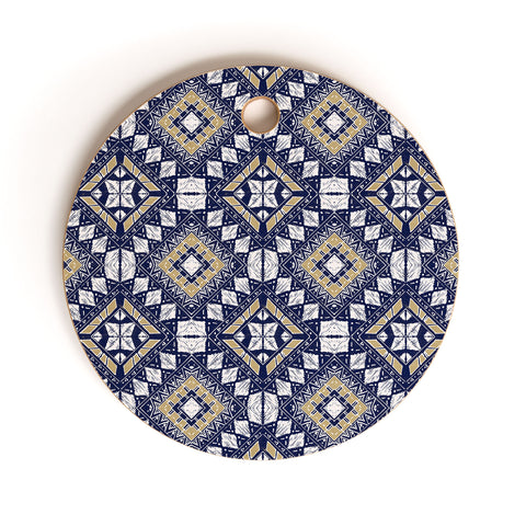 Marta Barragan Camarasa Mystic Tribal of Gold and Blue Cutting Board Round