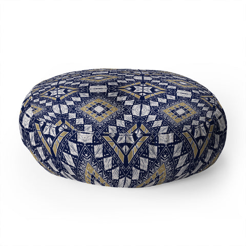 Marta Barragan Camarasa Mystic Tribal of Gold and Blue Floor Pillow Round
