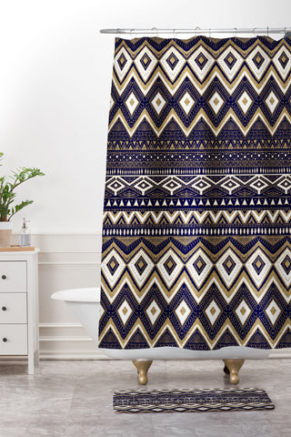 Marta Barragan Camarasa Mystic Tribal of Gold and Blue II Shower Curtain And Mat