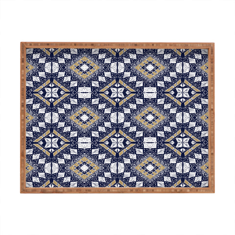 Marta Barragan Camarasa Mystic Tribal of Gold and Blue Rectangular Tray