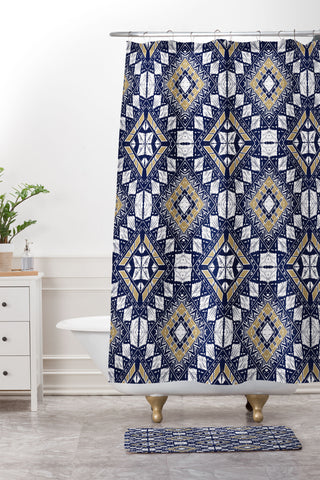 Marta Barragan Camarasa Mystic Tribal of Gold and Blue Shower Curtain And Mat