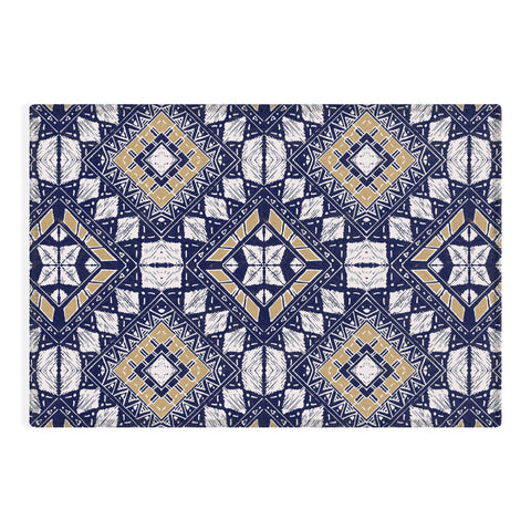 Marta Barragan Camarasa Mystic Tribal of Gold and Blue Outdoor Rug