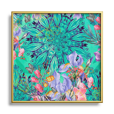 Marta Barragan Camarasa Nature among blue mandalas Square Metal Framed Art Print