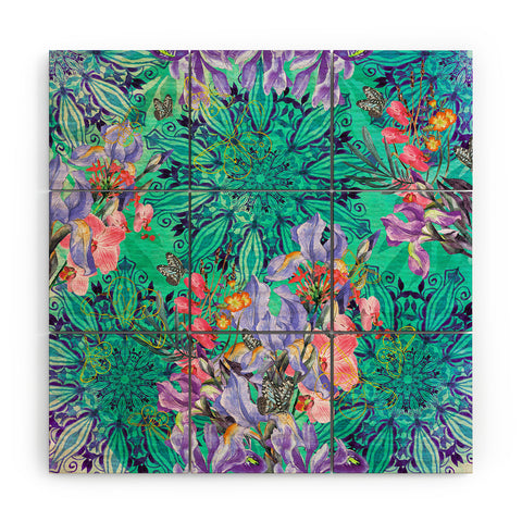 Marta Barragan Camarasa Nature among blue mandalas Wood Wall Mural