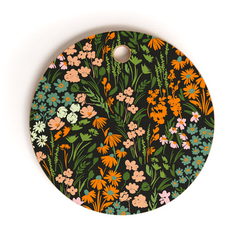 Marta Barragan Camarasa Night in the flowered meadow Cutting Board Round