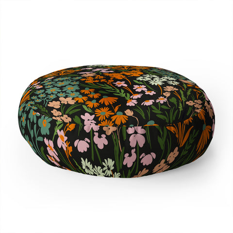 Marta Barragan Camarasa Night in the flowered meadow Floor Pillow Round