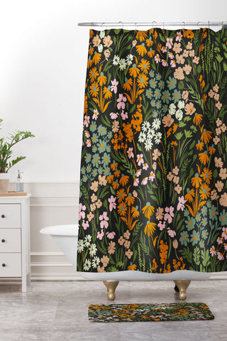 Marta Barragan Camarasa Night in the flowered meadow Shower Curtain And Mat