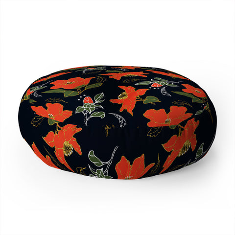 Marta Barragan Camarasa Night red bloom Floor Pillow Round
