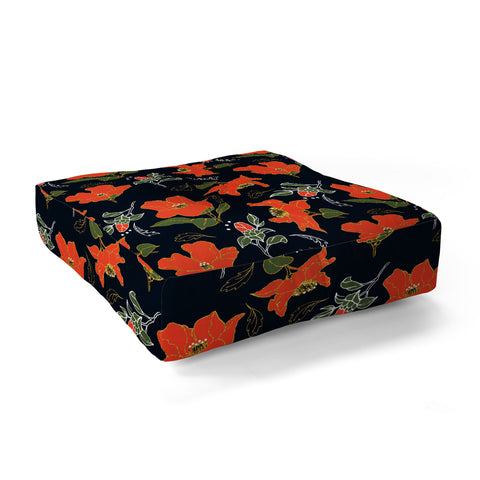 Marta Barragan Camarasa Night red bloom Floor Pillow Square