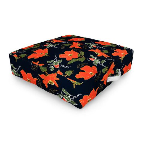 Marta Barragan Camarasa Night red bloom Outdoor Floor Cushion
