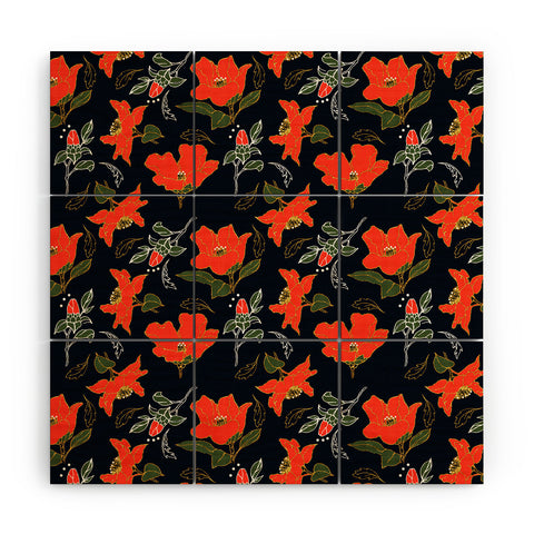 Marta Barragan Camarasa Night red bloom Wood Wall Mural