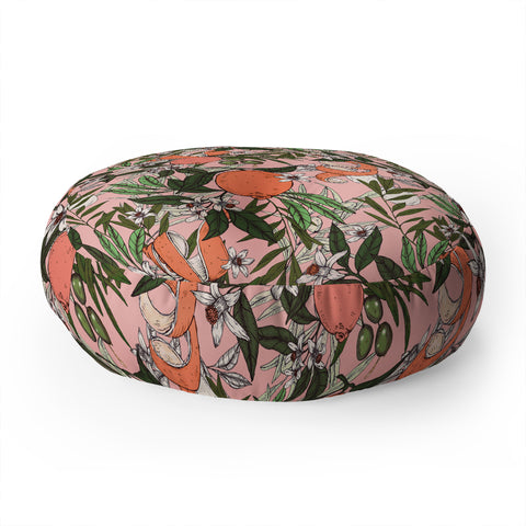 Marta Barragan Camarasa Olives in the orange flowers Floor Pillow Round