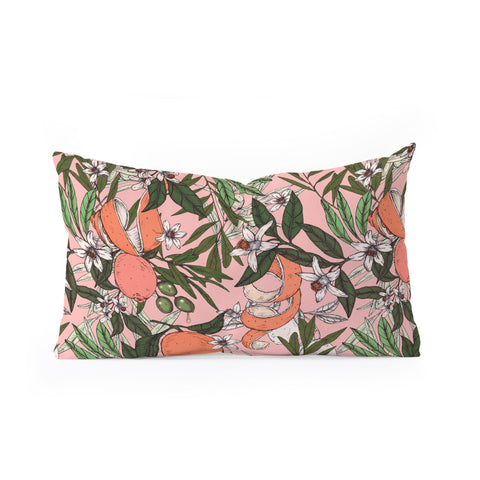 Marta Barragan Camarasa Olives in the orange flowers Oblong Throw Pillow