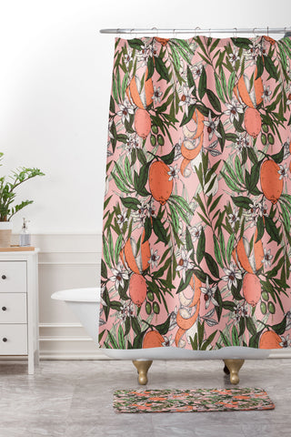 Marta Barragan Camarasa Olives in the orange flowers Shower Curtain And Mat