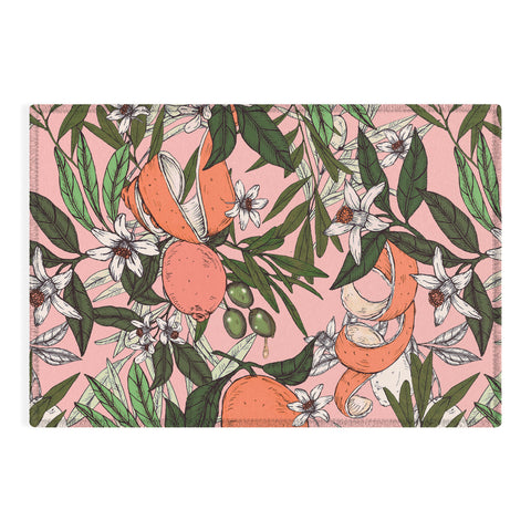 Marta Barragan Camarasa Olives in the orange flowers Outdoor Rug