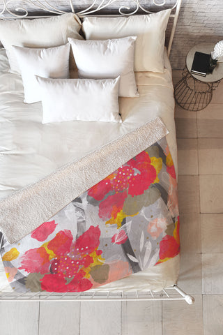 Marta Barragan Camarasa PAINT ABSTRACT FLOWERS Fleece Throw Blanket