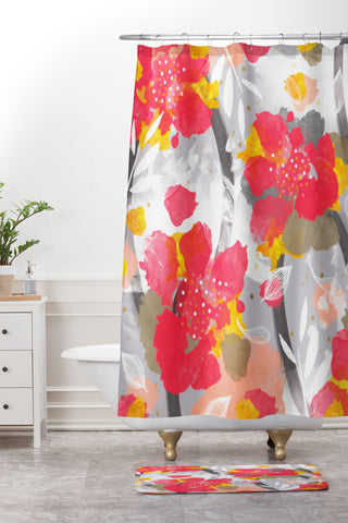 Marta Barragan Camarasa PAINT ABSTRACT FLOWERS Shower Curtain And Mat