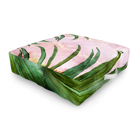 Marta Barragan Camarasa Palm leaf on marble 01 Outdoor Floor Cushion