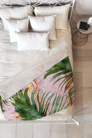 Marta Barragan Camarasa Palm leaf on marble 01 Fleece Throw Blanket