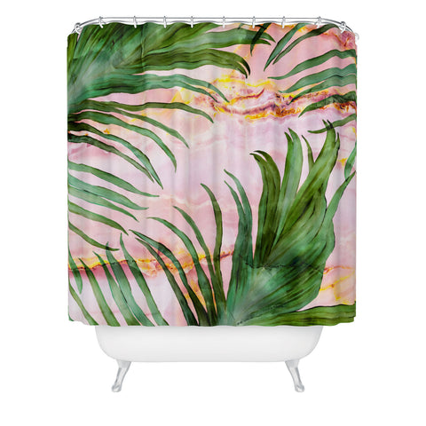 Marta Barragan Camarasa Palm leaf on marble 01 Shower Curtain