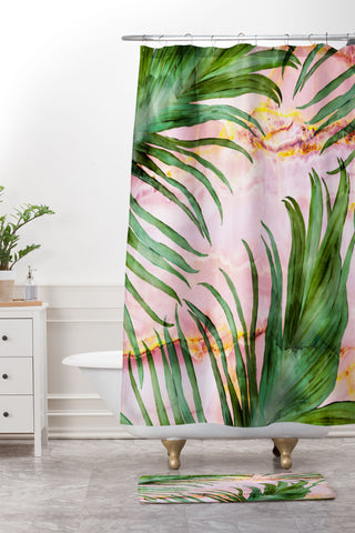 Marta Barragan Camarasa Palm leaf on marble 01 Shower Curtain And Mat