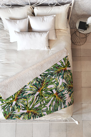 Marta Barragan Camarasa Palm leaves paradise Fleece Throw Blanket