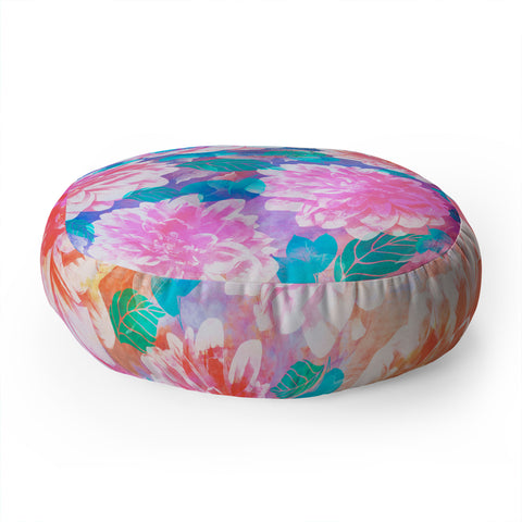 Marta Barragan Camarasa Pattern bloom with leaves saturated Floor Pillow Round
