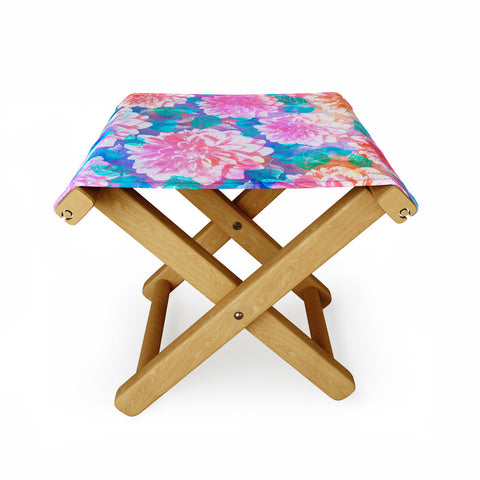 Marta Barragan Camarasa Pattern bloom with leaves saturated Folding Stool