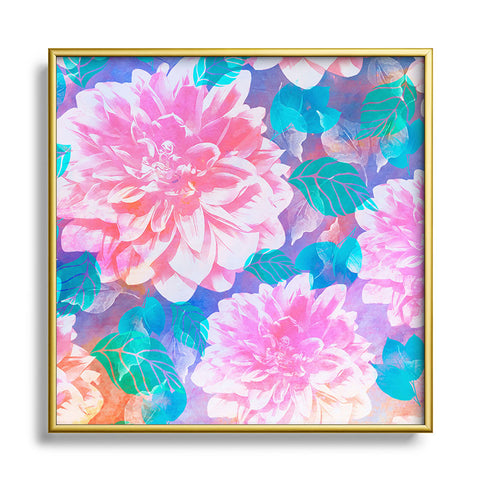 Marta Barragan Camarasa Pattern bloom with leaves saturated Square Metal Framed Art Print