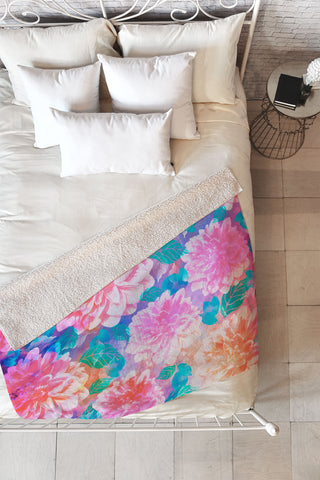 Marta Barragan Camarasa Pattern bloom with leaves saturated Fleece Throw Blanket