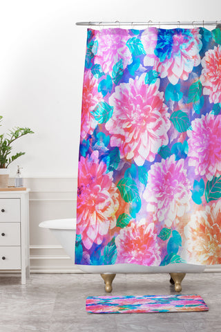 Marta Barragan Camarasa Pattern bloom with leaves saturated Shower Curtain And Mat