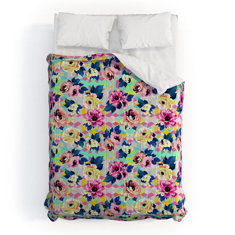 Marta Barragan Camarasa Pattern blooms along the geometry Comforter