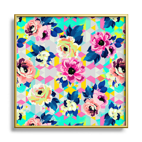 Marta Barragan Camarasa Pattern blooms along the geometry Square Metal Framed Art Print