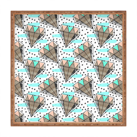 Marta Barragan Camarasa Pattern colored diamonds and texture Square Tray
