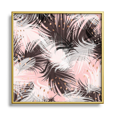 Marta Barragan Camarasa Pattern feathers and drops of copper Square Metal Framed Art Print