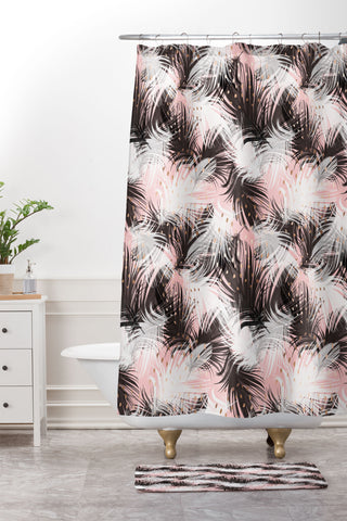 Marta Barragan Camarasa Pattern feathers and drops of copper Shower Curtain And Mat