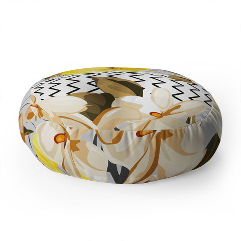 Marta Barragan Camarasa Pattern flowers and fruits Floor Pillow Round