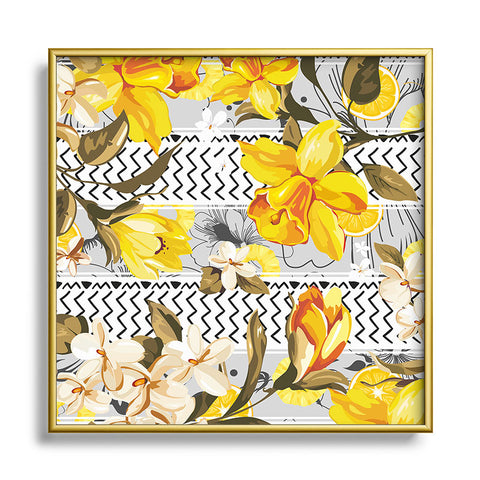 Marta Barragan Camarasa Pattern flowers and fruits Square Metal Framed Art Print