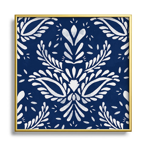 Marta Barragan Camarasa Pattern Indigo watercolor Square Metal Framed Art Print