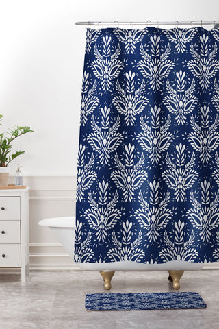 Marta Barragan Camarasa Pattern Indigo watercolor Shower Curtain And Mat