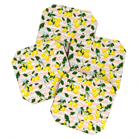 Marta Barragan Camarasa Pattern of flowery lemons Coaster Set