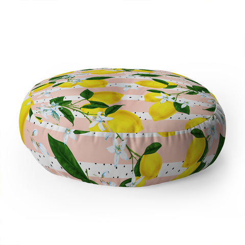 Marta Barragan Camarasa Pattern of flowery lemons Floor Pillow Round