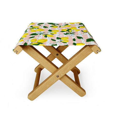 Marta Barragan Camarasa Pattern of flowery lemons Folding Stool