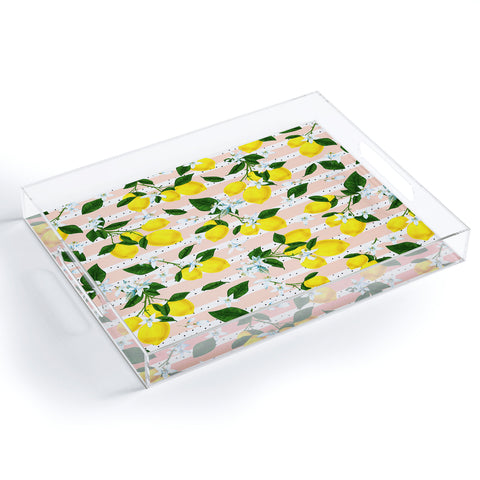 Marta Barragan Camarasa Pattern of flowery lemons Acrylic Tray